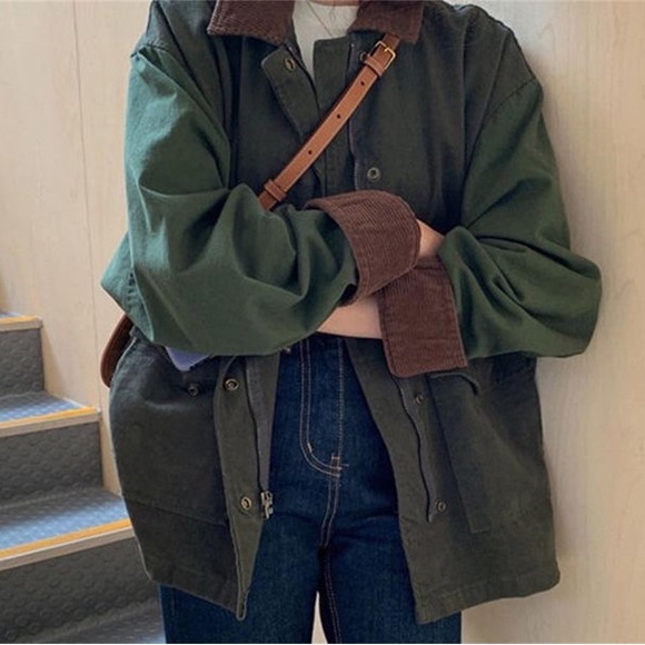 Eddie Bauer Jackets & Blazers - VTG Eddie Bauer Chore Coat Forest Green Corduroy Collar